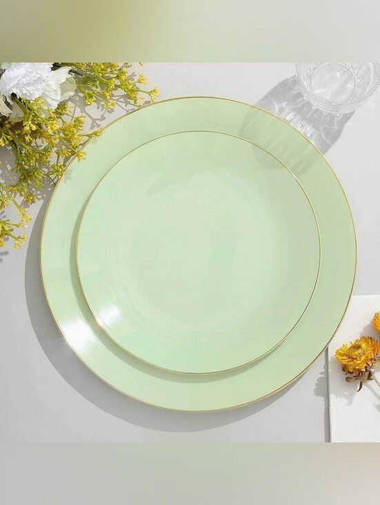 Other - Sage Green Appetizer/Dessert Plates with Gold Rim 60 Pack